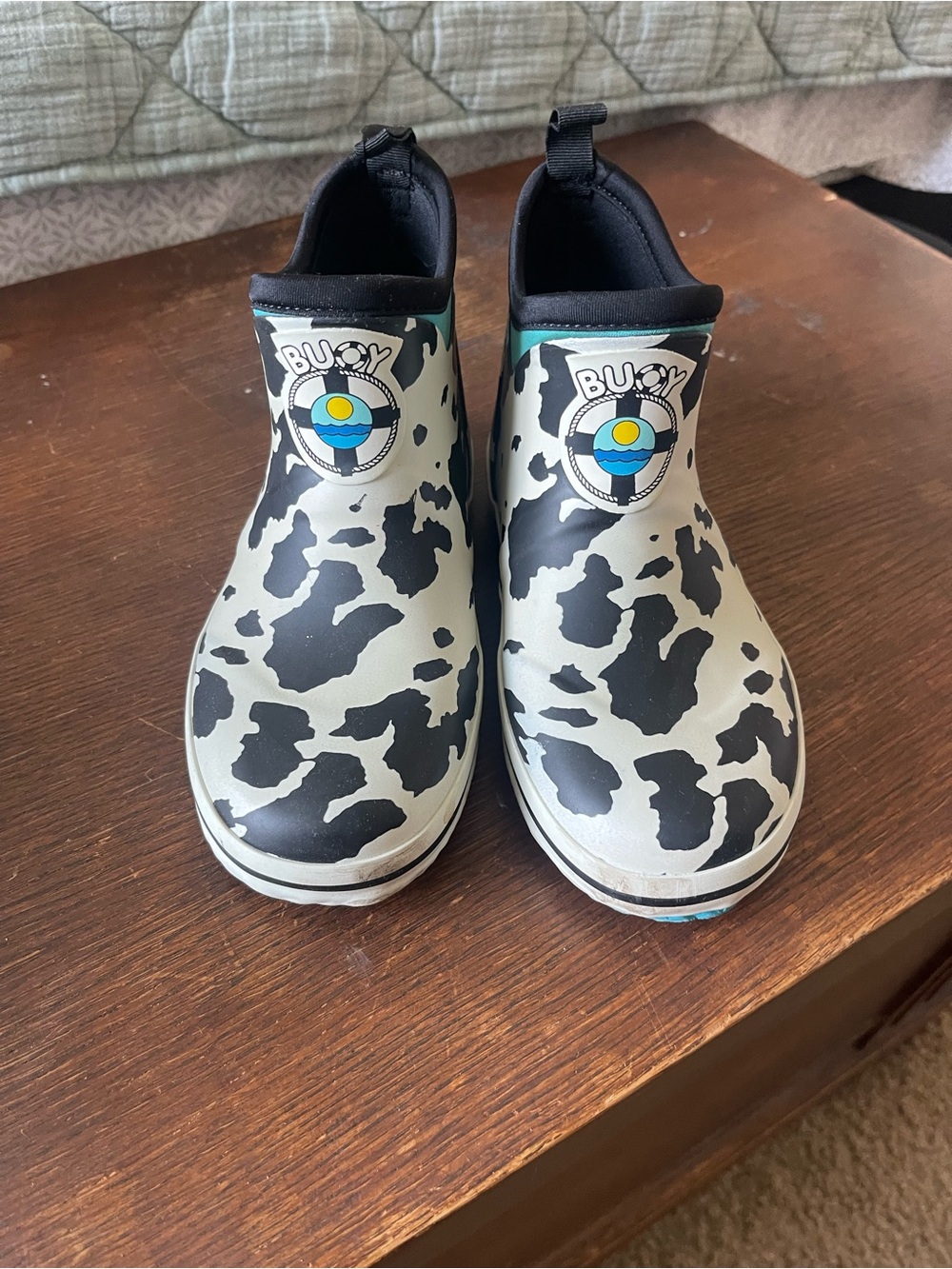 Kids Cow Print Waterproof Rain Boots - Black & White